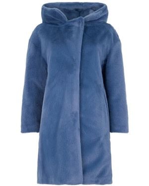 Herno Faux-Fur Hooded Coat - Blue