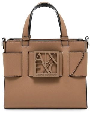 ARMANI EXCHANGE Logo-Plaque Tote Bag - Brown