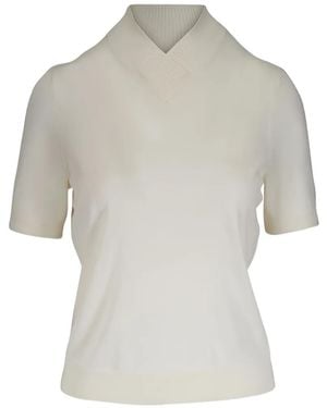 Lela Rose Crossover-Neck Short-Sleeve Jumper - Grey
