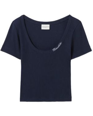 Claudie Pierlot Embroidered Cotton T-Shirt - Blue