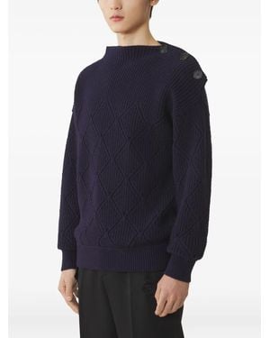 Lanvin Diamond-Pattern Buttoned-Shoulder Sweater - Blue