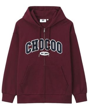 Chocoolate Logo-Patch Zip-Fastening Sweatshirt - Red