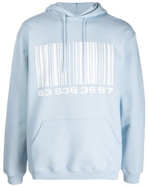 VTMNTS 'Big Barcode' Cotton-Blend Hoodie - Blue