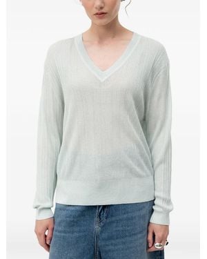 HUGO Ribbed-Knit V-Neck Jumper - Grey
