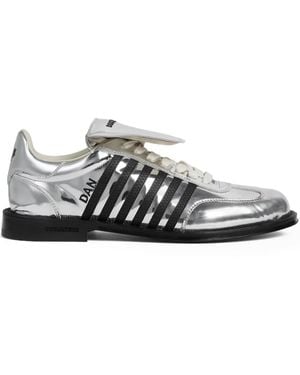 DSquared² メタリックレザー ストライプスニーカー - ホワイト