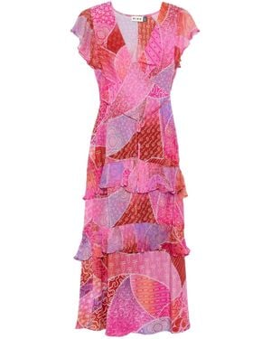 RIXO London Abito Midi Con Design Patchwork - Rosa