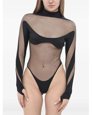 Mugler Mesh Paneled Bodysuit - Black