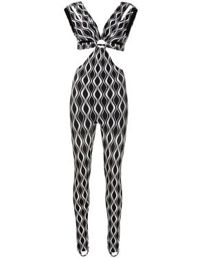 Amir Slama Cut-Out Wave-Print Jumpsuit - Black