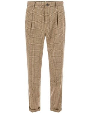 Incotex Prince Of Wales Check Pleated Trousers - Natural