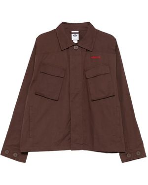 adidas Logo-Embroidered Shirt Jacket - Brown
