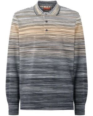 Missoni Striped Long-Sleeve Polo Shirt - Grey