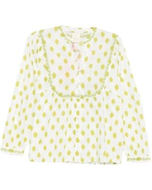Nimo With Love Elephant-Embroidered Ikat-Print Blouse - White