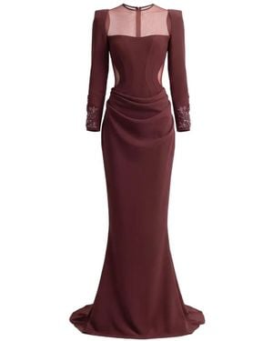 Gemy Maalouf Beaded Corset Maxi Dress - Red