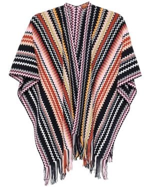 Missoni Zigzag-Knit Fringed Poncho - White