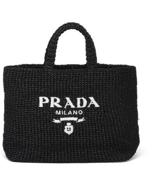 Prada Bolso shopper de rafia - Negro