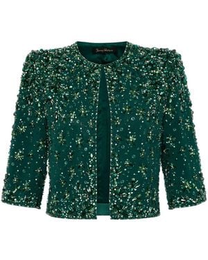 Jenny Packham Vanity Beaded Cropped Jacket - Green