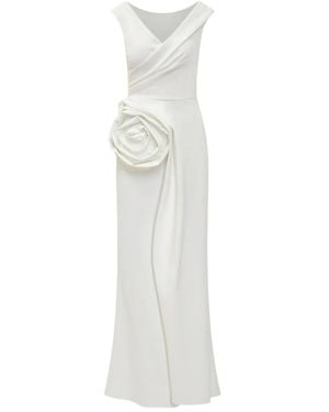 La Petite Robe Di Chiara Boni Draped Gown With Floral Appliqué - White