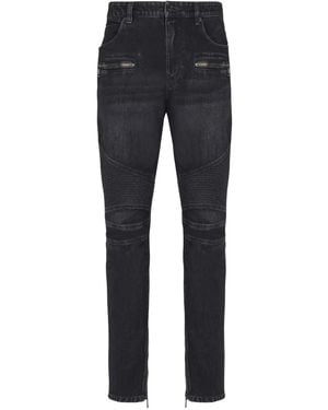Balmain Biker Katoenen Jeans Met Ritsdetail - Blauw