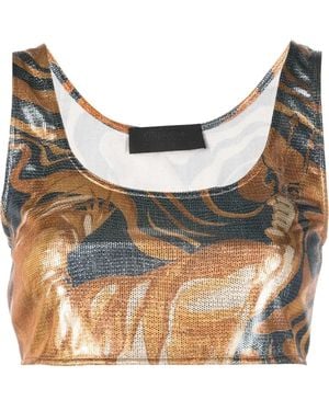 Alberta Ferretti Swirl Print Metallic Crop Top - Blue