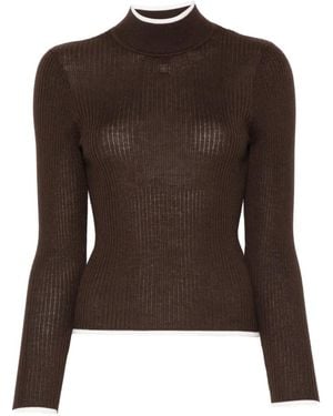 Sandro Ribbed-Knit High-Neck Sweater - Brown