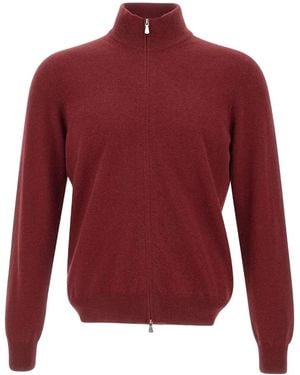 Gran Sasso Zip-Fastening Ribbed-Trims Cardigan - Red
