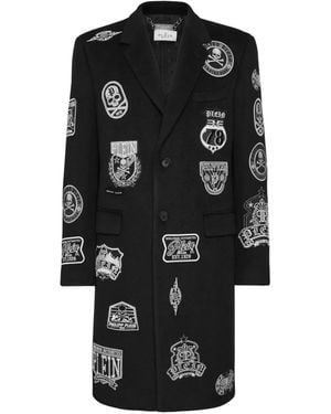 Philipp Plein Manteau À Patchs Brodés - Noir