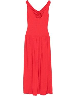 ROSERRY Vestido Largo Con Aplique De Rosa - Rojo