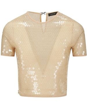 Mugler Blusa Con Lentejuelas Y Manga Corta - Neutro