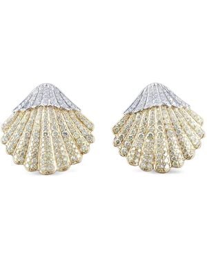 HYT Jewelry Pendientes Con Diamantes Amarillos Y Blancos Y Concha
