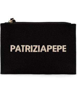 Patrizia Pepe Gestrickte Kosmetiktasche Mit Logo-Intarsie - Schwarz