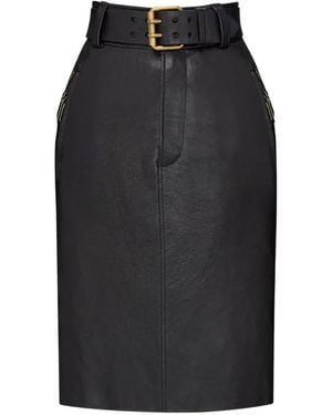 Saint Laurent Belted Leather Pencil Midi Skirt - Black