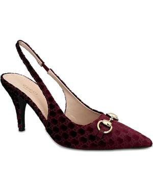 Gucci Horsebit Patterned Slingback Court Shoes - Brown