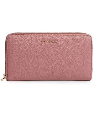 Coccinelle Large Metallic Grained Leather Wallet - Pink