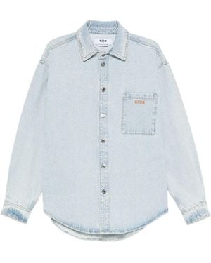 MSGM Jeanshemd mit Logo-Stickerei - Blau