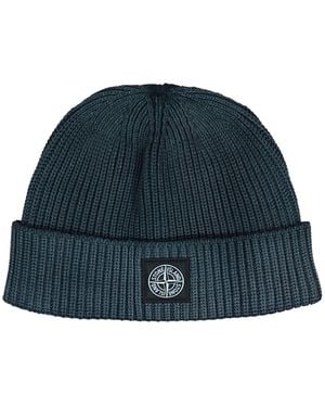 Stone Island Logo-Patch Beanie Hat - Blue
