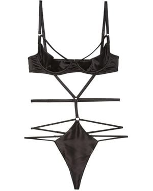 Fleur du Mal Strappy Bondage Underwire Bodysuit - Black