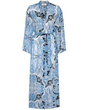 Philipp Plein Graphic-Print Silk Kaftan Dress - Blue