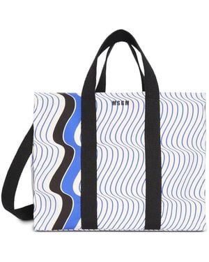MSGM Striped Tote Bag - Blue