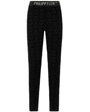 Philipp Plein Flock-Monogram Leggings - Black