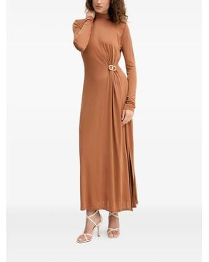 Twinset Buckle-Detail Long-Sleeve Maxi Dress - Brown