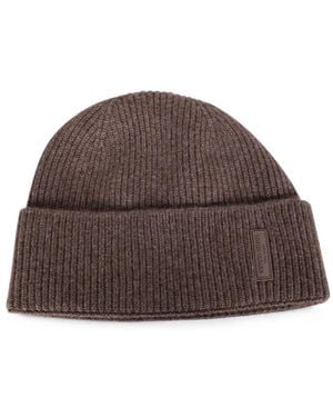 Giorgio Armani Ribbed-Knit Cashmere Beanie Hat - Brown