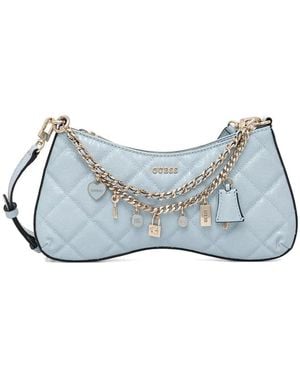 Guess Libby Quilted Charm-Detail Shoulder Bag - Blue