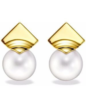 Tasaki 18Kt M/G Square Leaf Freshwater Pearls Stud Earrings - Metallic