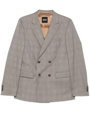 BOSS Double-Breasted Checked Suit - Grey