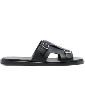 Santoni Double-Buckle Leather Sandals - Black