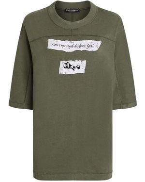 Dolce & Gabbana Grünes Grafikdruck Patch T-Shirt