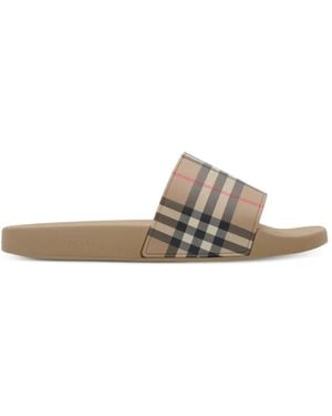 Burberry Check Slides - White