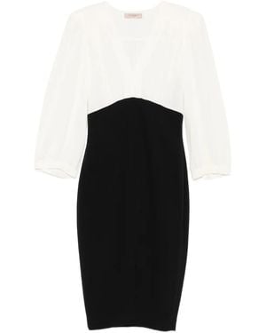 Twinset Two-Tone V-Neck Midi Dress - Black