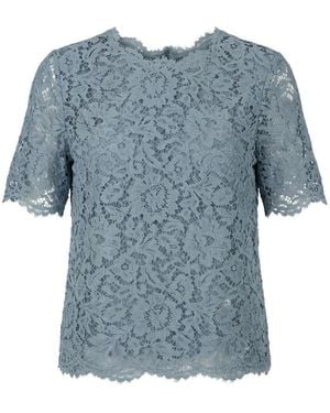 Valentino Garavani Floral-Lace Short-Sleeve Top - Blue