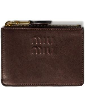 Miu Miu Logo-Embossed Leather Cardholder - Brown